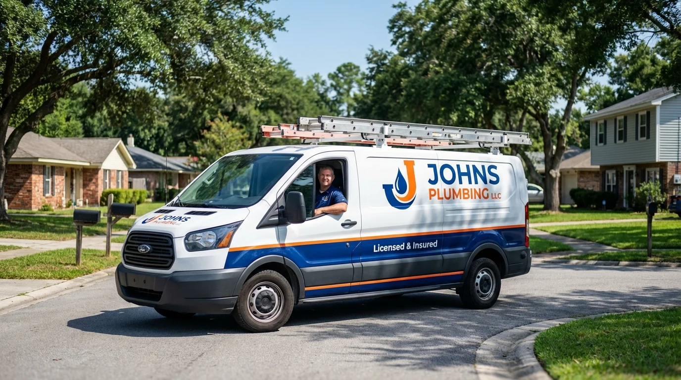 Johns Plumbing LLC service van in Knoxville, IL