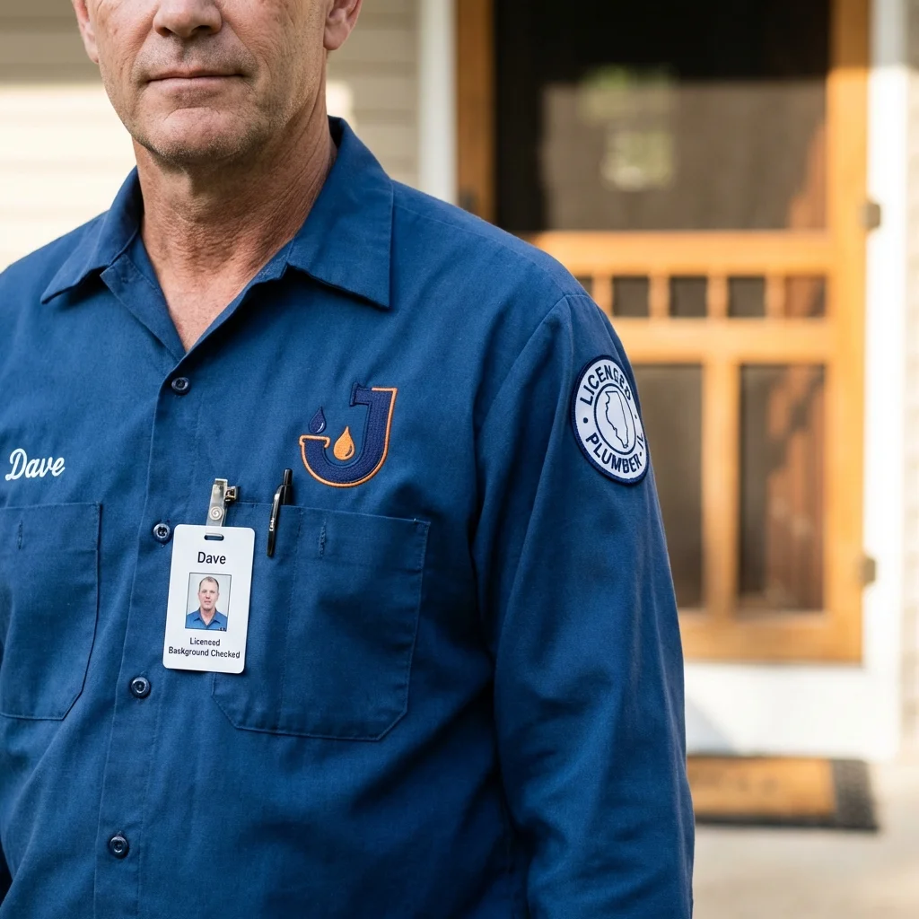 Licensed plumber showing ID badge in Knoxville, IL