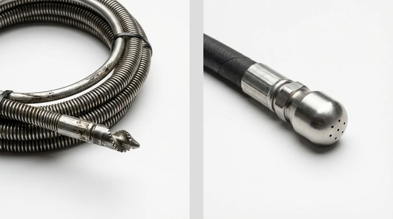 Drain snake cable and hydro jetting nozzle used for drain cleaning in Knoxville, IL