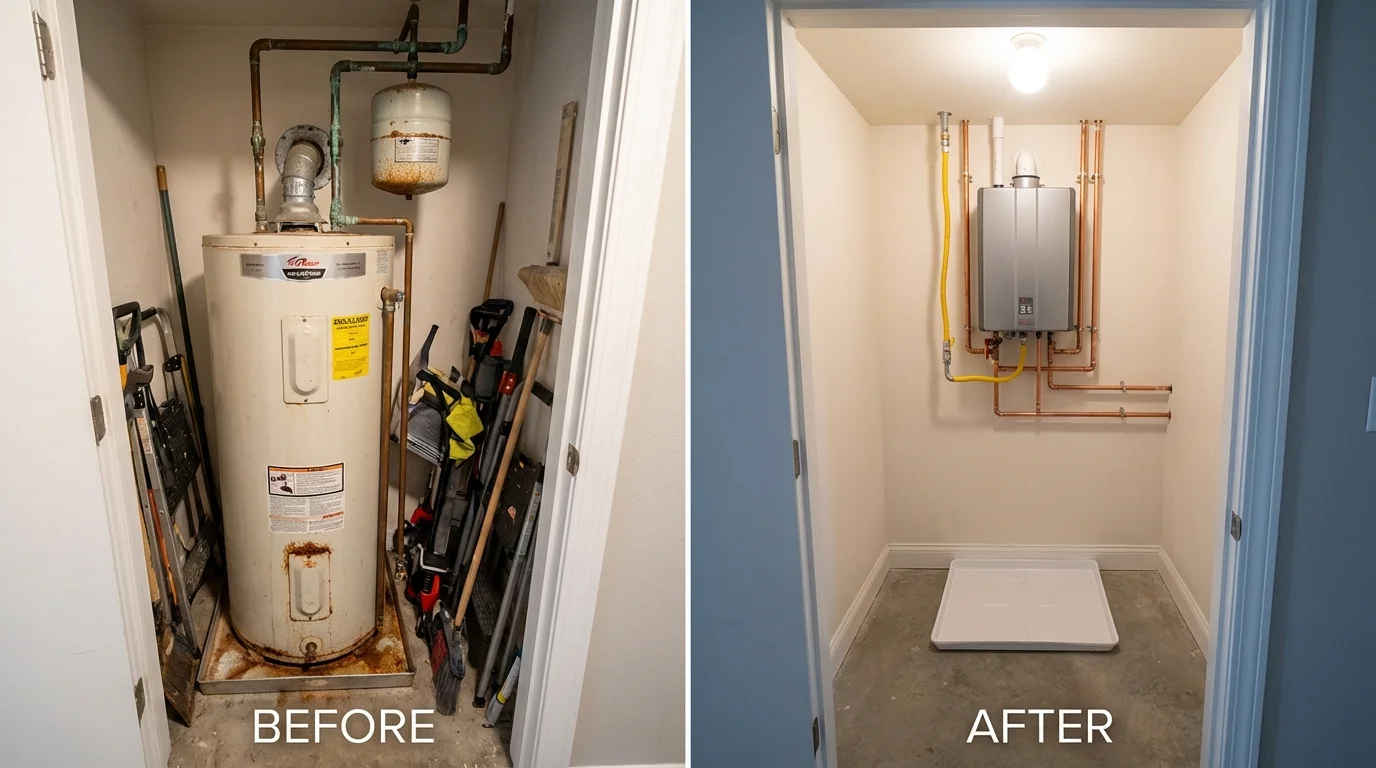 Tank water heater versus wall-mounted tankless unit comparison for Knoxville, IL homeowners